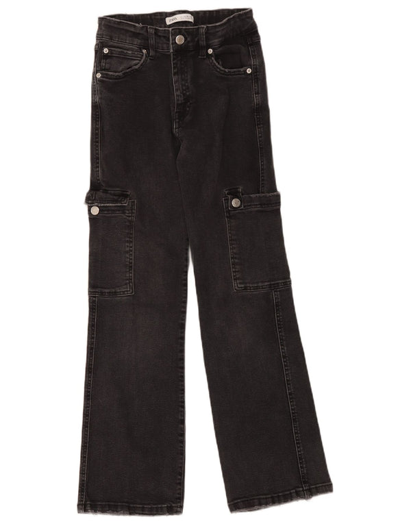 Zara Girls Cargo Flared Jeans 13-14 Years W26 L26 Black Cotton