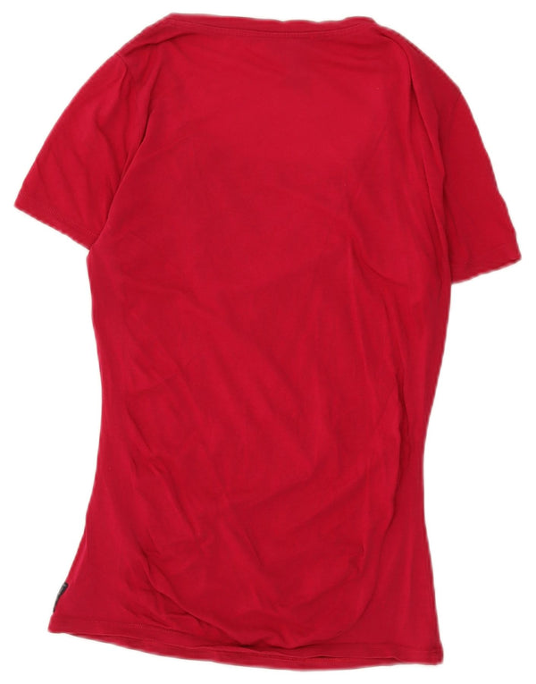 Armani Jeans Dame Grafisk T-Shirt Top UK 2 2XS Rød Bomuld