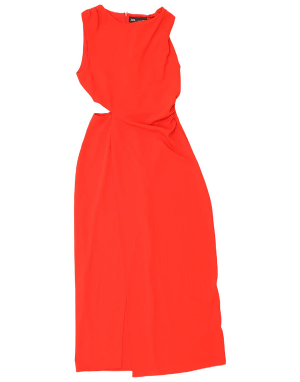 Zara Womens Cut Out Ærmeløs Maxikjole UK 6 XS Rød Polyester