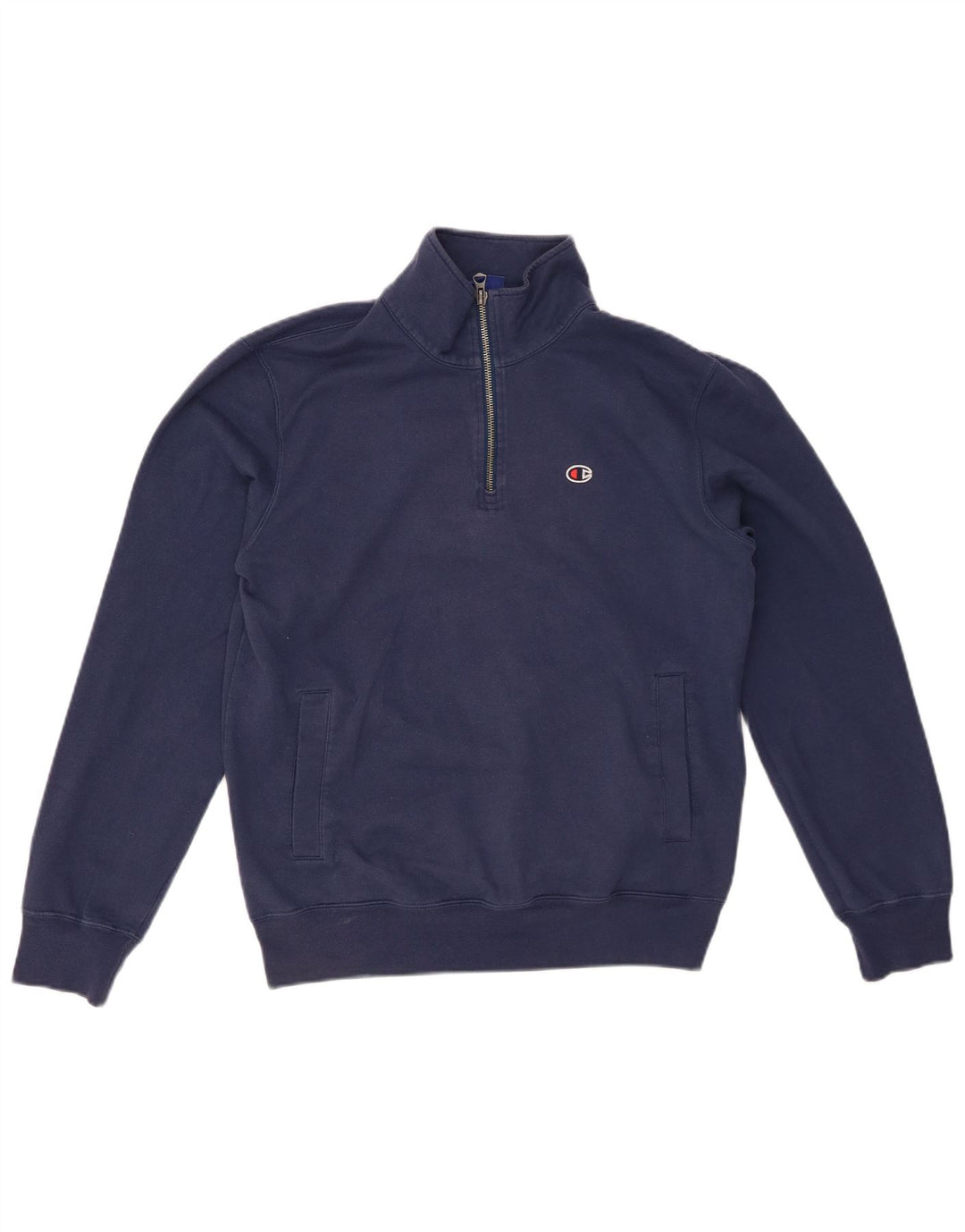 CHAMPION Herre Zip Neck Sweatshirt Jumper Small Navy Blue Polyester
