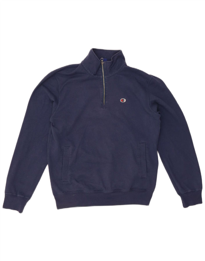 CHAMPION Herre Zip Neck Sweatshirt Jumper Small Navy Blue Polyester