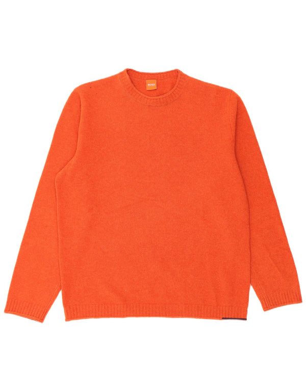 HUGO BOSS Sweater med rund hals til mænd Medium Orange Virgin Wool