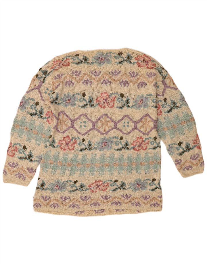 Express Womens Crew Neck Jumper Sweater UK 12 Medium Beige Floral Silke