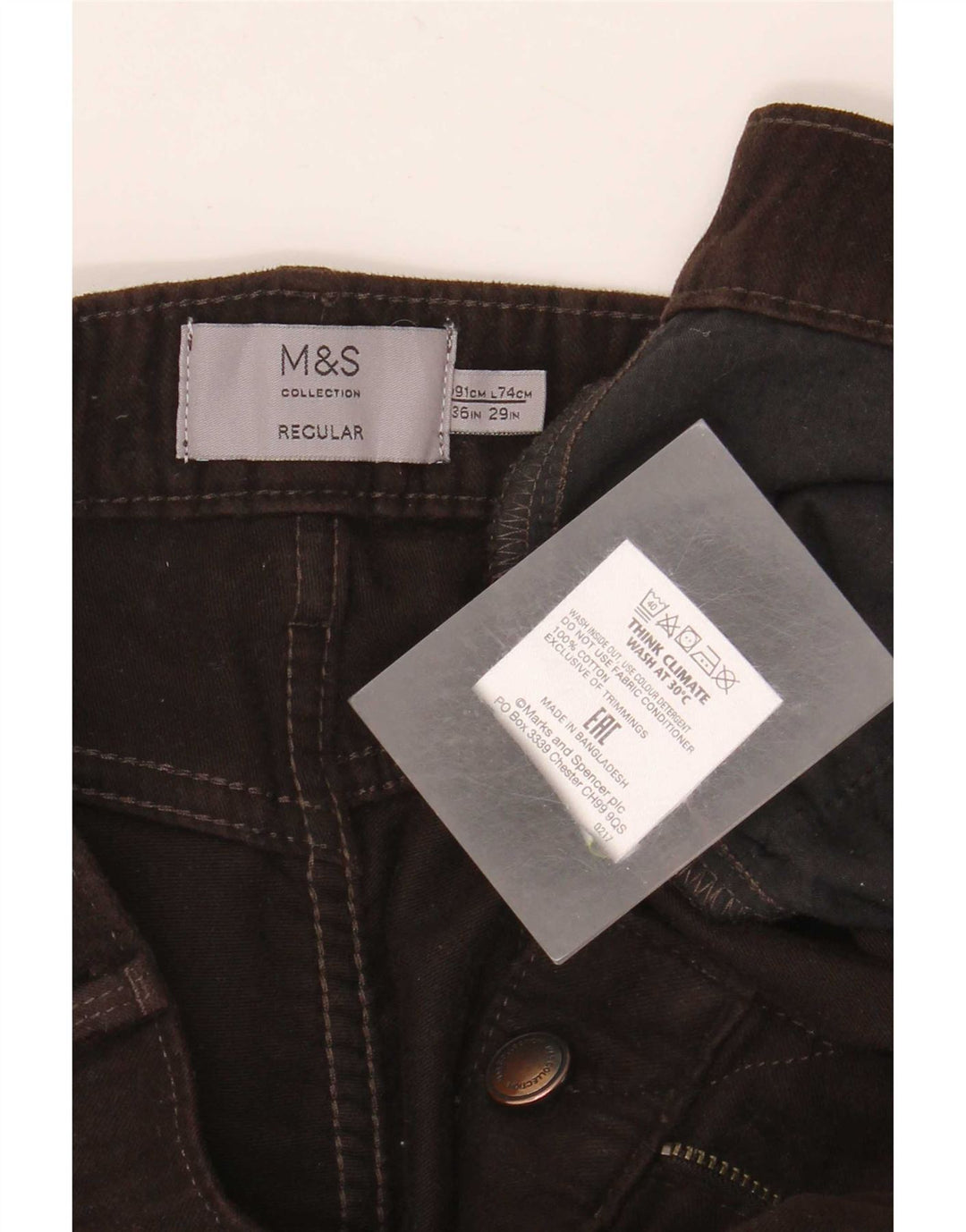 Marks & Spencer Herre Regular Fit Straight Jeans W36 L29 Brun Bomuld