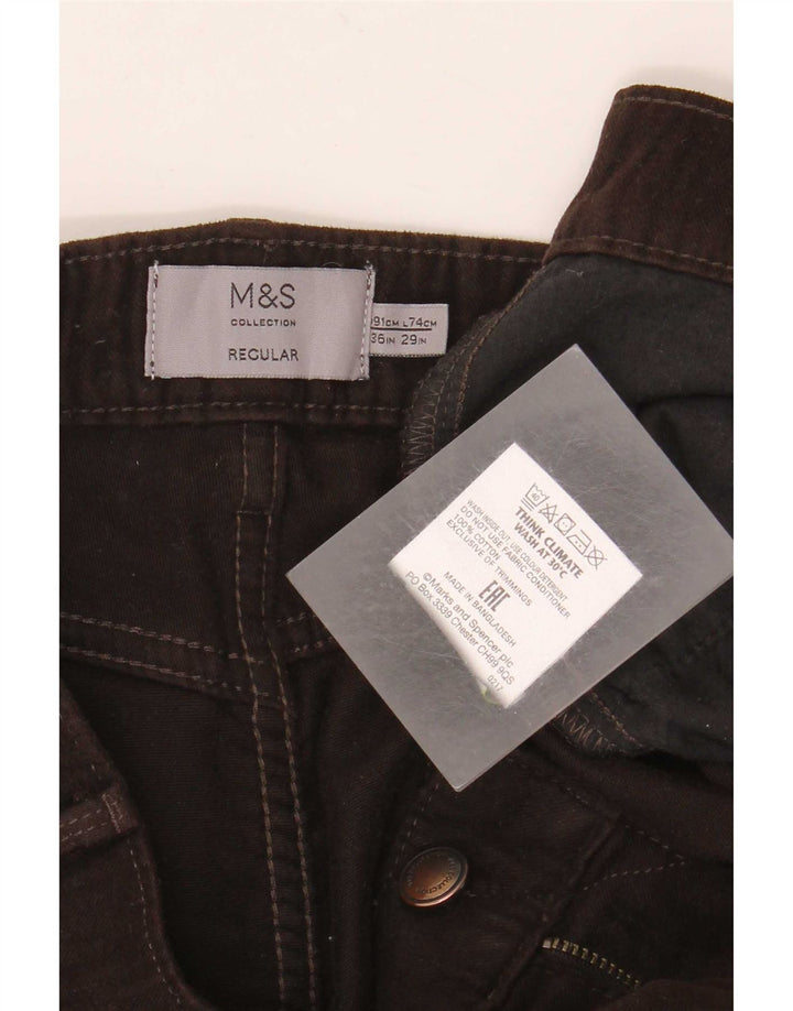 Marks & Spencer Herre Regular Fit Straight Jeans W36 L29 Brun Bomuld