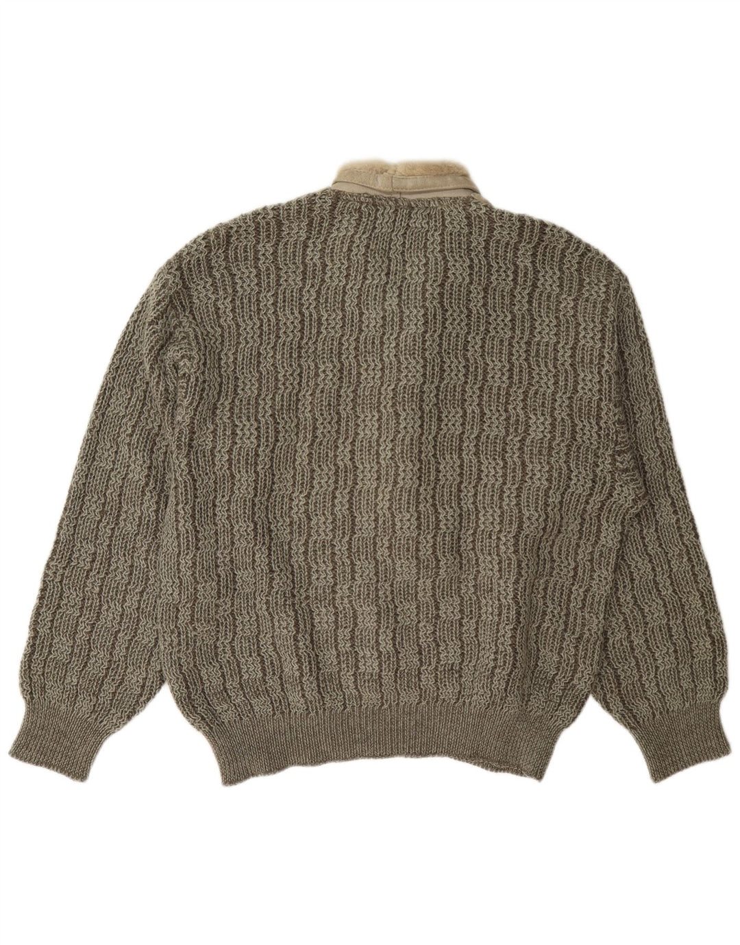 Vintage herre sjal hals sweater stor grå colourblock uld