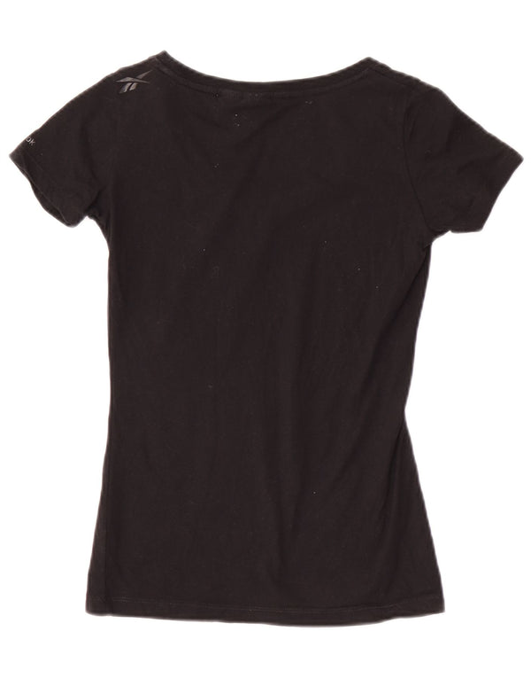 Reebok Dame Grafisk T-Shirt Top UK 8 Small Black Bomuld
