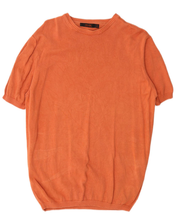 Zara Herre Kortærmet Boat Neck Jumper Sweater XL Orange Bomuld