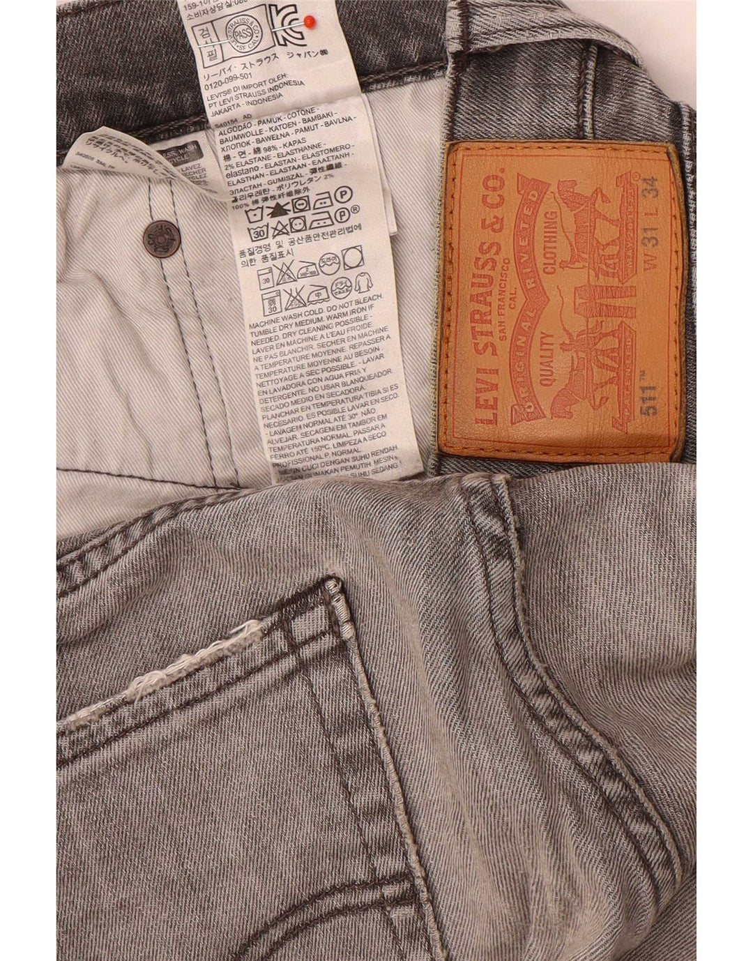 Levi's Herre 511 Slim Jeans W31 L34 Grå Bomuld