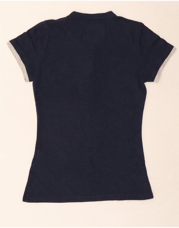 Tænk Pink Dame Grafisk T-Shirt Top UK 6 XS Marineblå Colourblock Bomuld