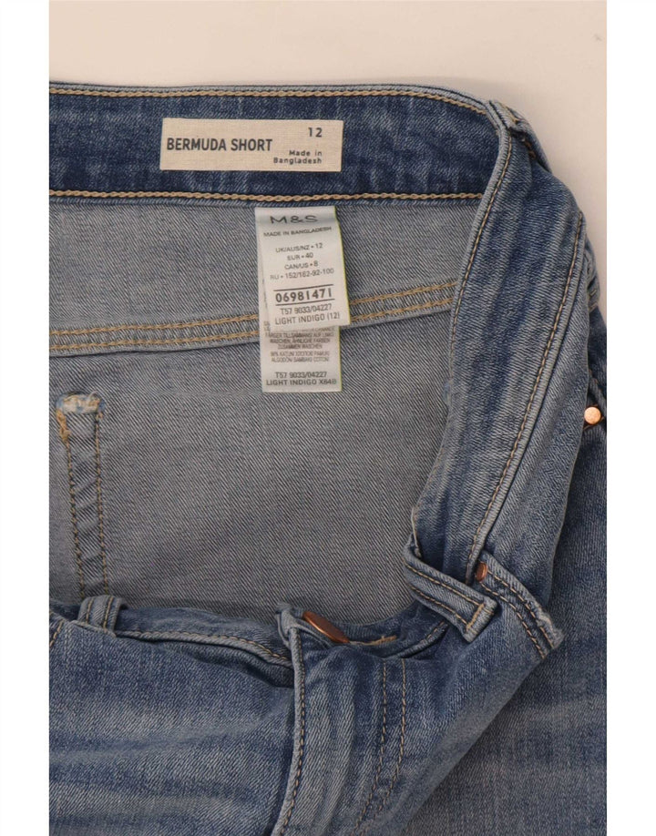 Marks & Spencer Kvinder Distressed Bermuda Shorts UK 12 Medium W30 Blue