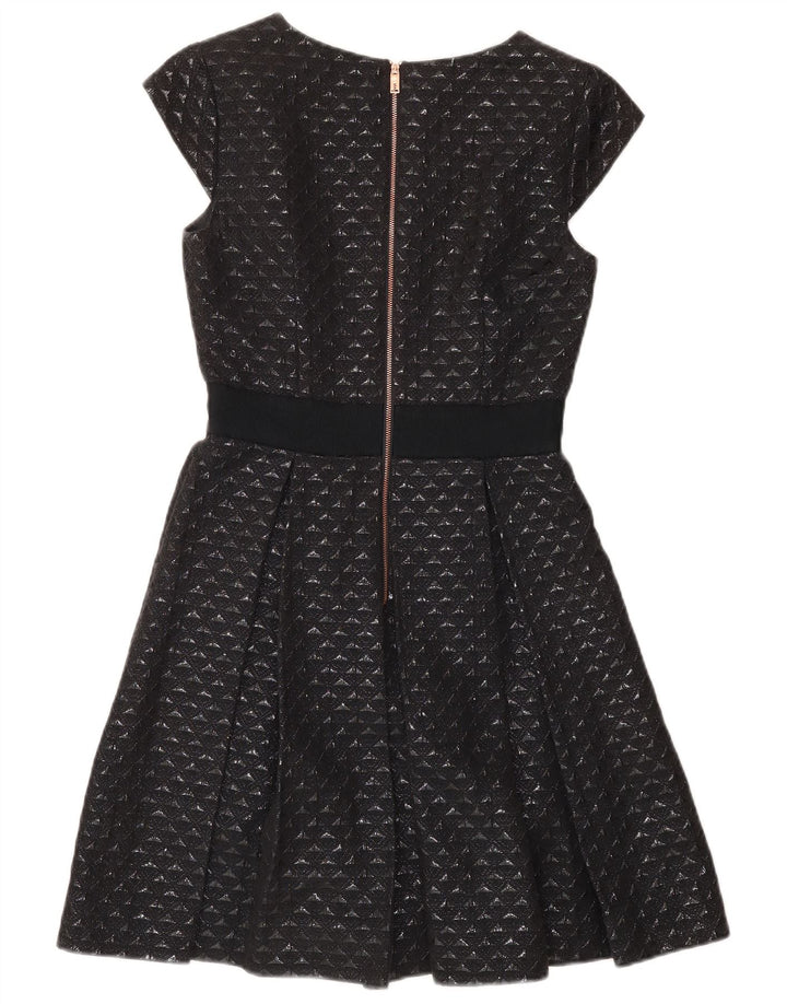 TED BAKER Womens A-Line Dress Size 2 Small Black Geometric Cotton