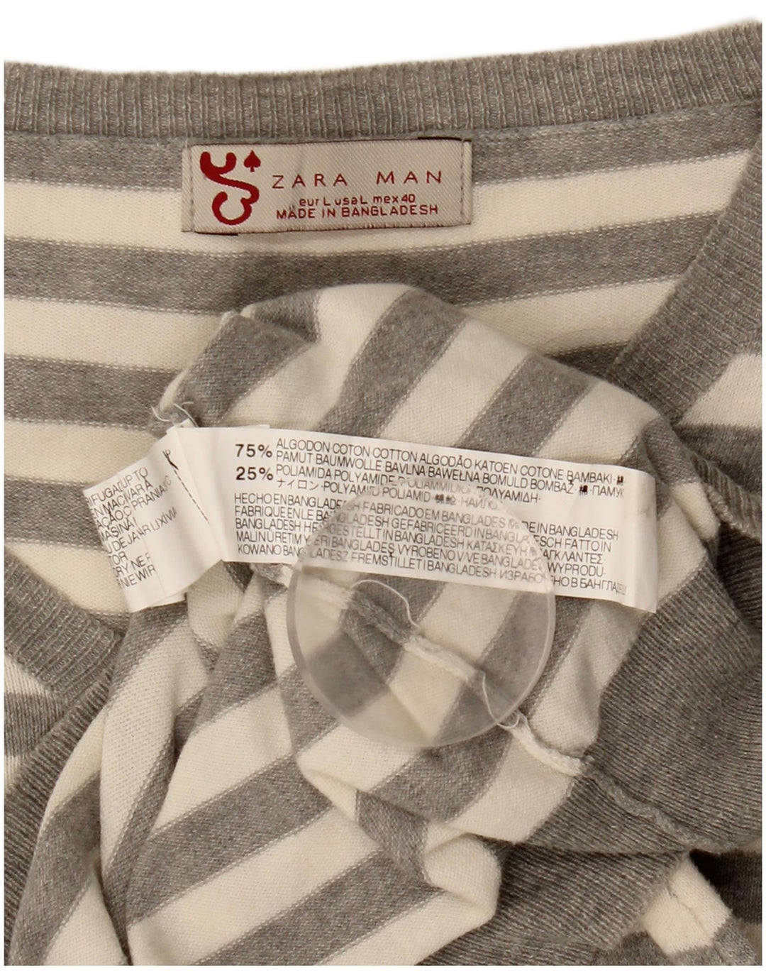 Zara Herre V-hals sweater Stor grå stribet bomuld