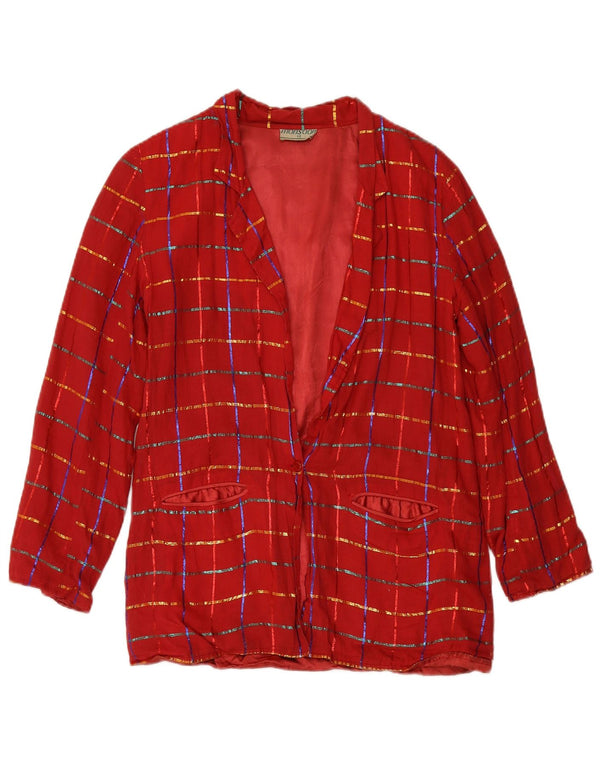 MONSOON Dame 1-knap blazerjakke UK 12 Medium Bourgogne ternet bomuld