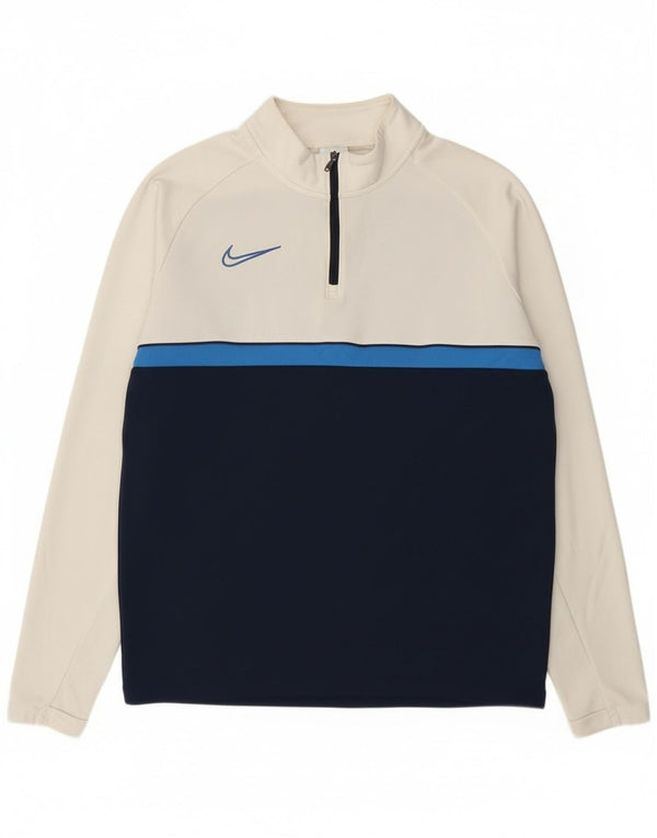 Nike Herre Dri Fit Zip Neck Top Langærmet Large Navy Blue Colourblock