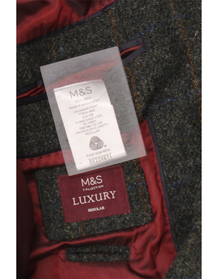 MARKS & SPENCER Herre 2-knaps blazerjakke EU 54 2XL Grøn ternet New Wool