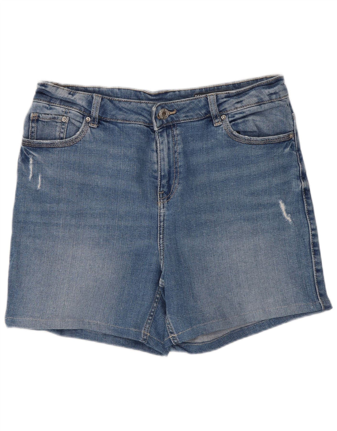 Marks & Spencer Kvinder Distressed Denim Shorts UK 12 Medium W30 Blue Cotton