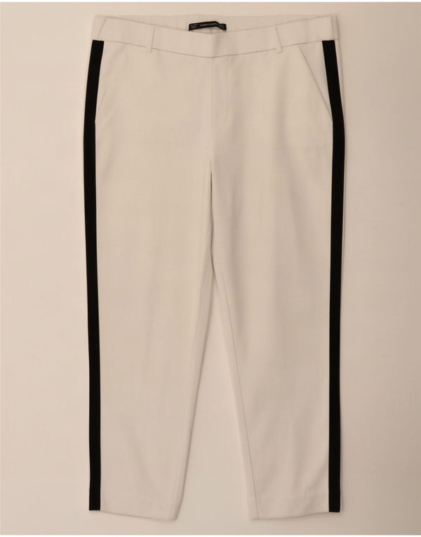 Zara Dame Trafaluc Cropped Trousers Medium W28 L24 White Colourblock