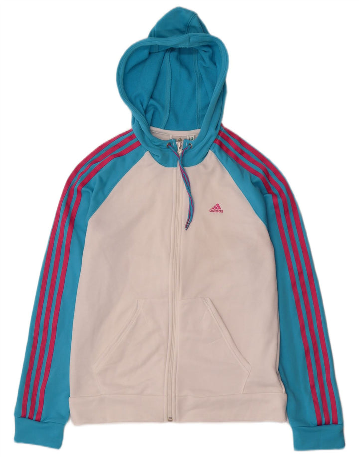 Adidas Dame Hættetrøje Sweater UK 14 Medium White Colourblock Polyester