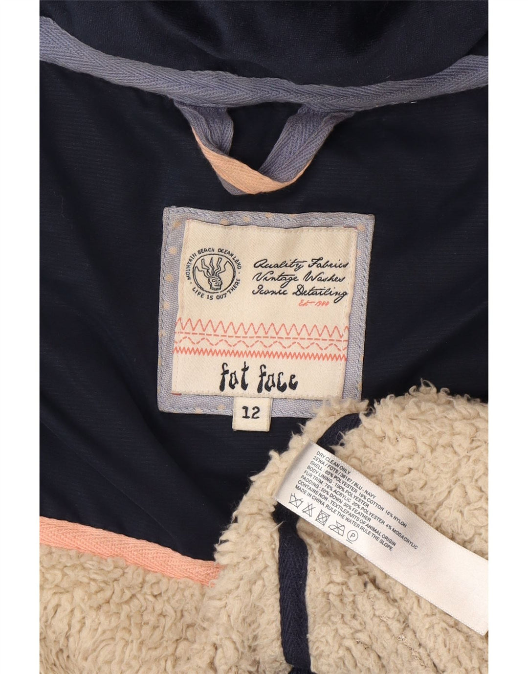 Fat Face Dame Hætte Polstret Gilet UK 12 Medium Navy Blue Polyester