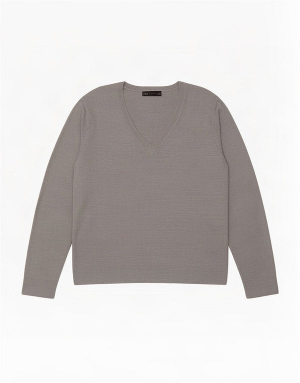 Marks & Spencer Dame V-hals sweater UK 18 XL Grå Flecked Acryl