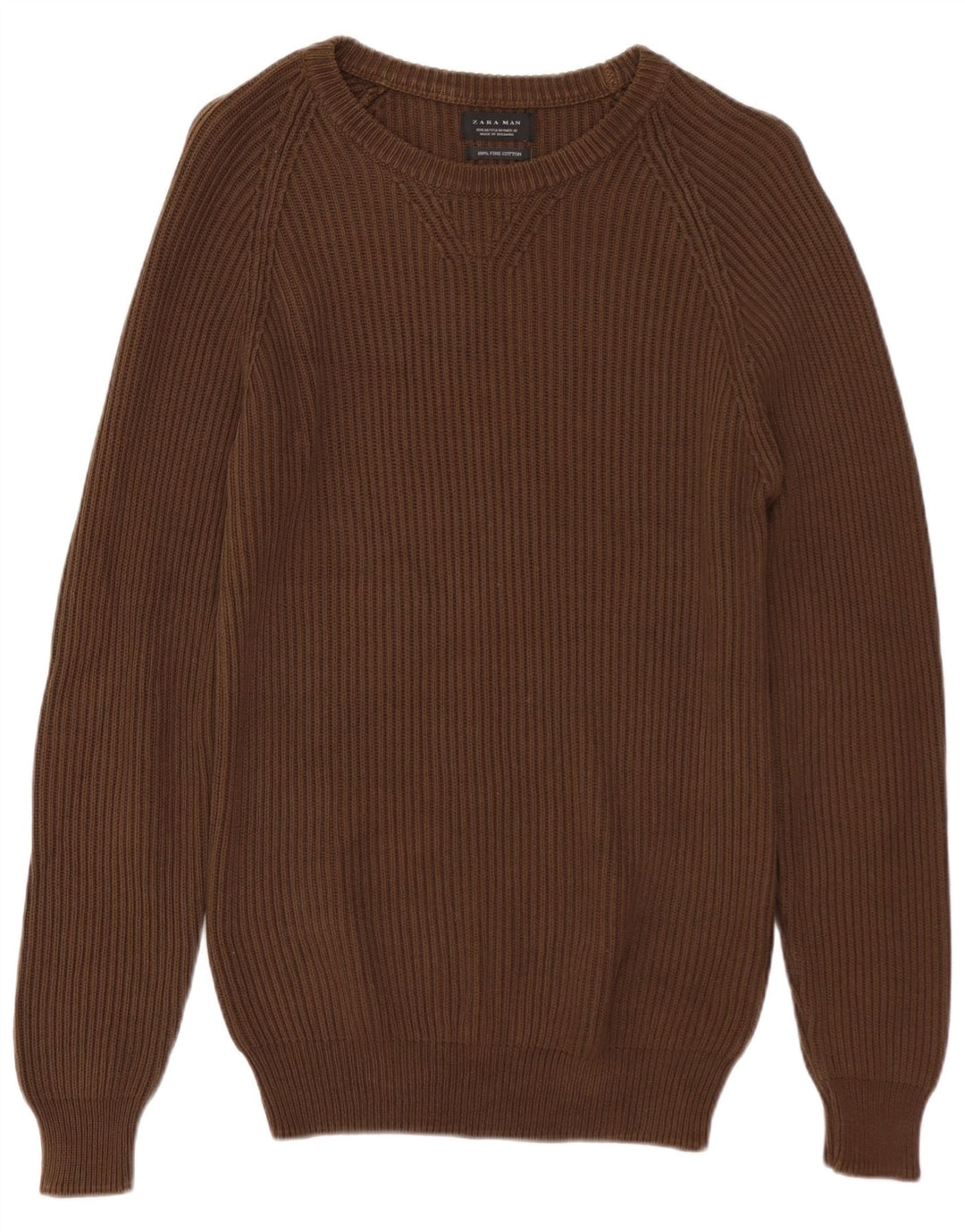 ZARA Herre Boat Neck Jumper Sweater Medium Brun Bomuld