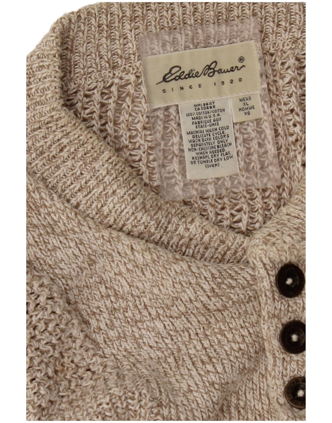 EDDIE BAUER Herre Oversized Button Neck Jumper Sweater XL Beige Flecked