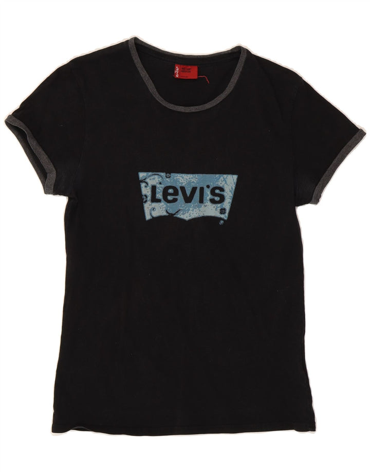 LEVI'S Womens Graphic T-Shirt Top UK 12 Medium Black Cotton Vintage Levi's and Second-Hand Levi's from Messina Hembry 