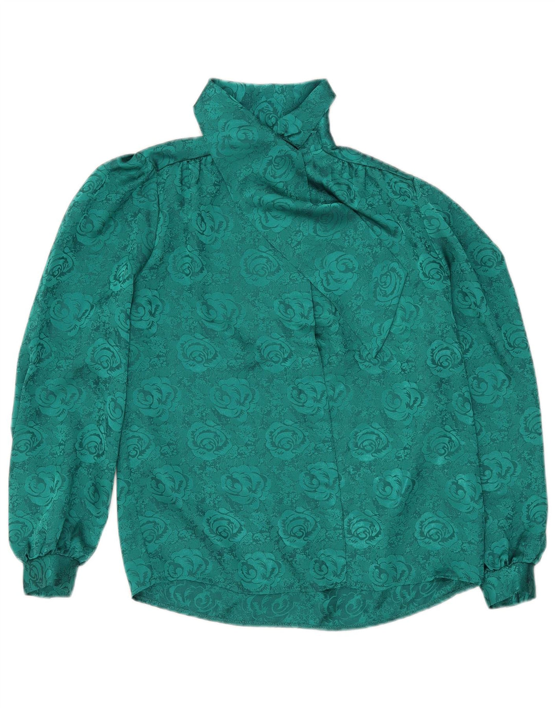 Vintage Dame Front Tie Shirt Bluse UK 12 Medium Green Floral Polyester