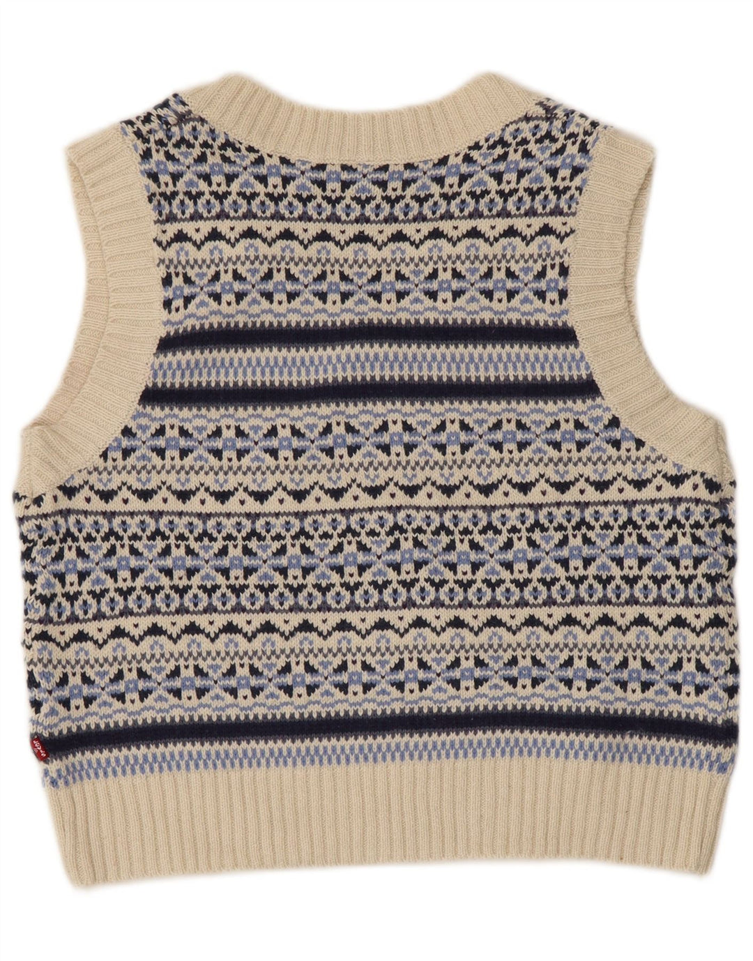 Levi's Dame Crop Vest Tank Top UK 12 Medium Blue Fair Isle Cotton