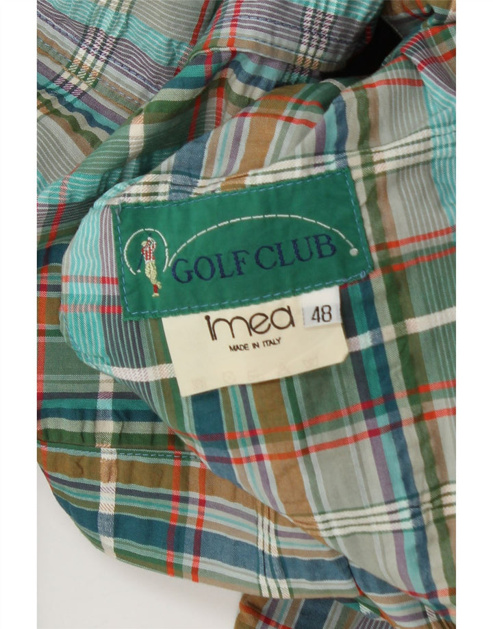 Vintage Herre 3-knaps blazerjakke IT 48 Medium Grøn Plaid Bomuld