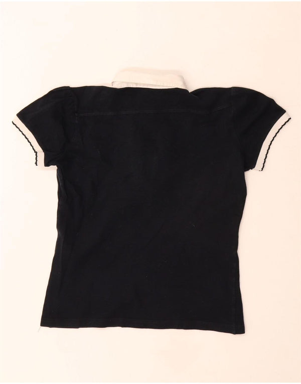 Fred Perry Womens Crop Rugby Polo Shirt UK 12 Medium Navy Blue Bomuld