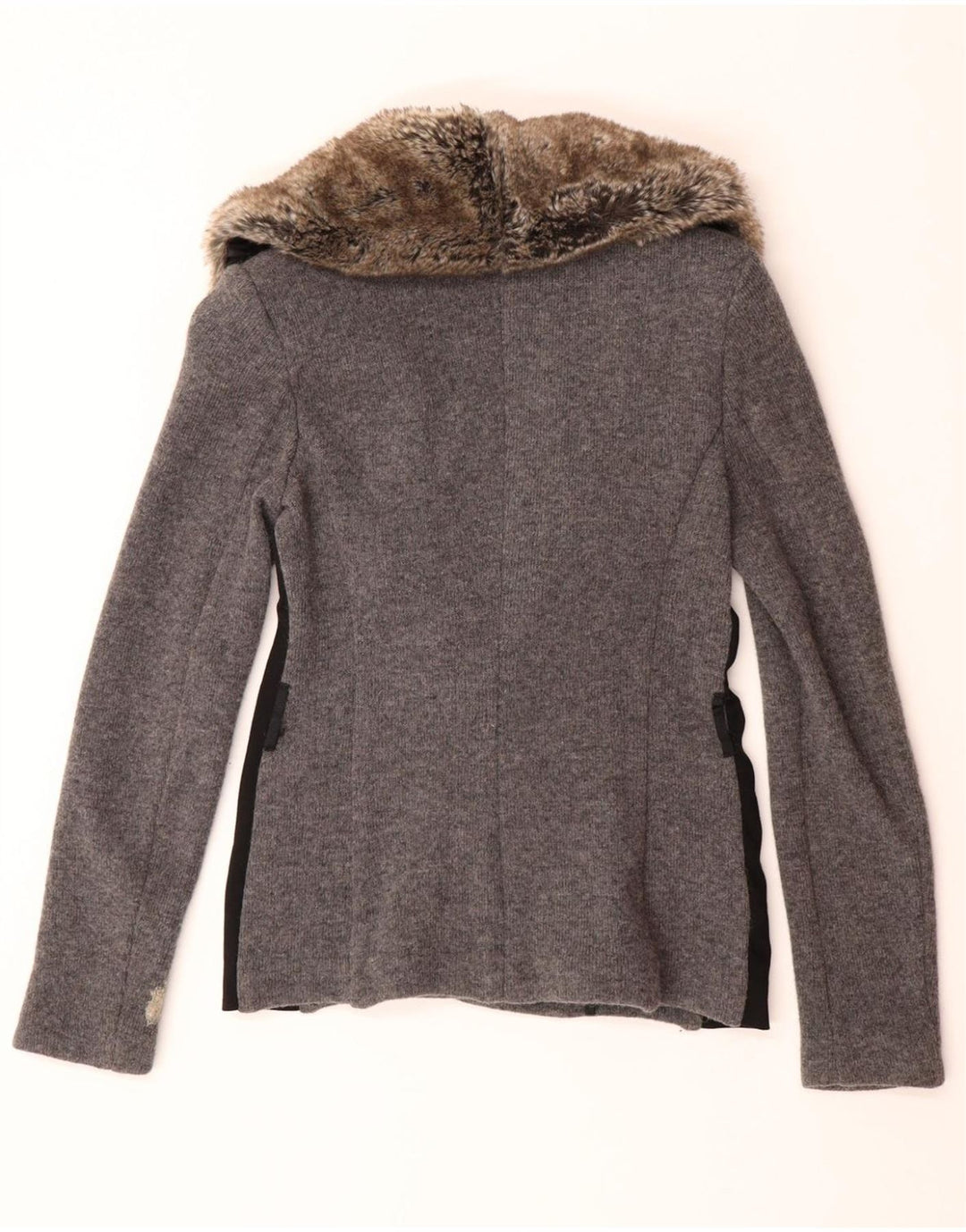 VINTAGE Womens Cardigan Sweater UK 14 Medium Grey Colourblock Wool Vintage Vintage and Second-Hand Vintage from Messina Hembry 