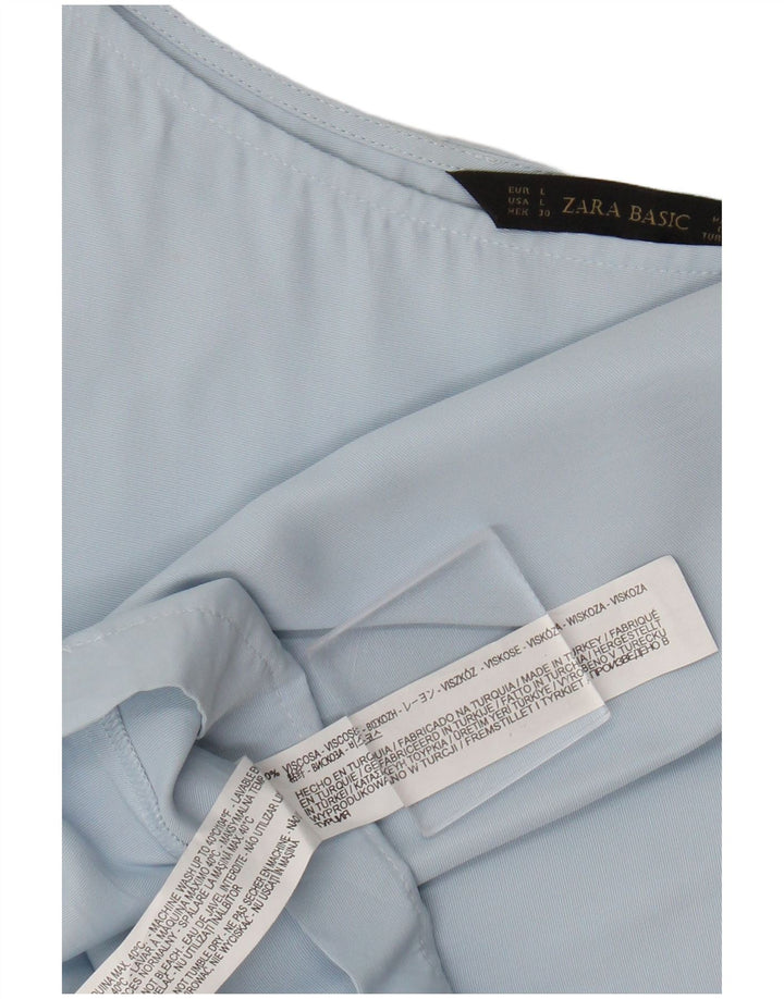 Zara Womens Crop Bluse Top UK 14 Large Blue Viscose