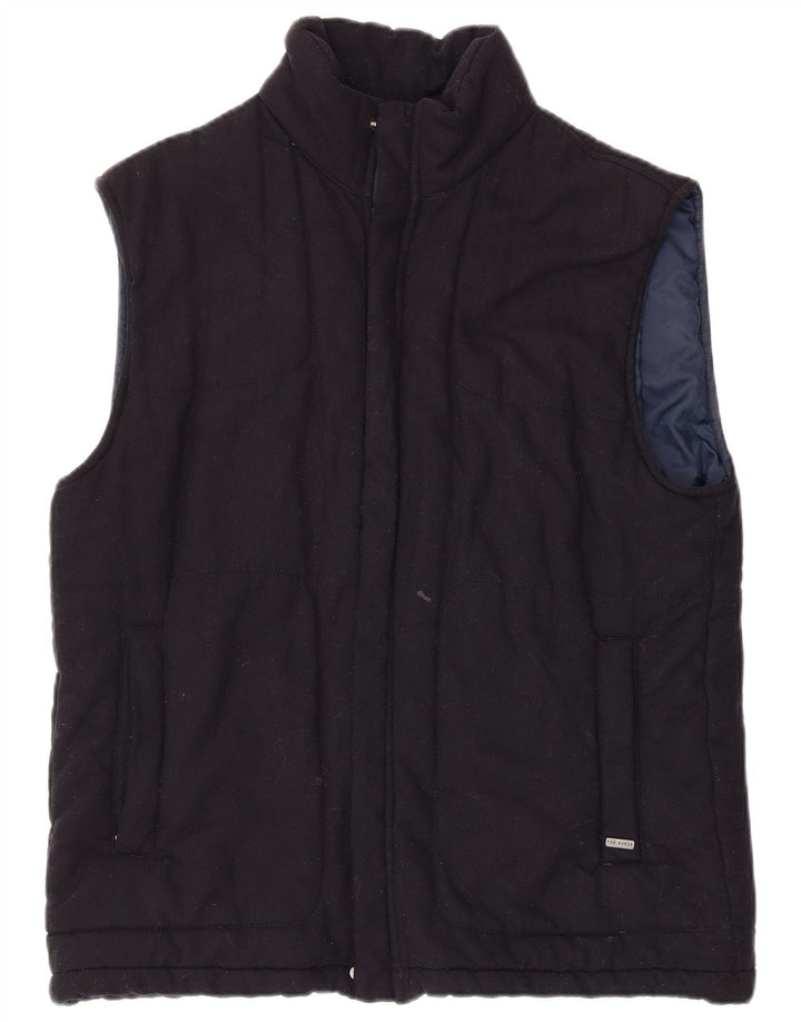 TED BAKER Mens Padded Gilet Size 3 Medium Navy Blue Virgin Wool