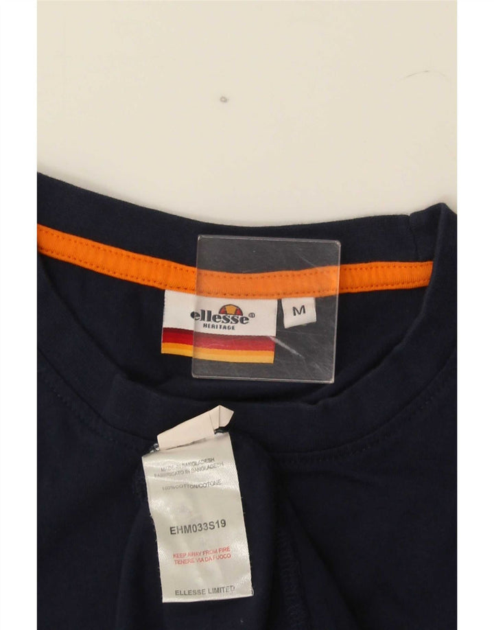Ellesse Herre Grafisk T-Shirt Top Medium Marineblå Bomuld