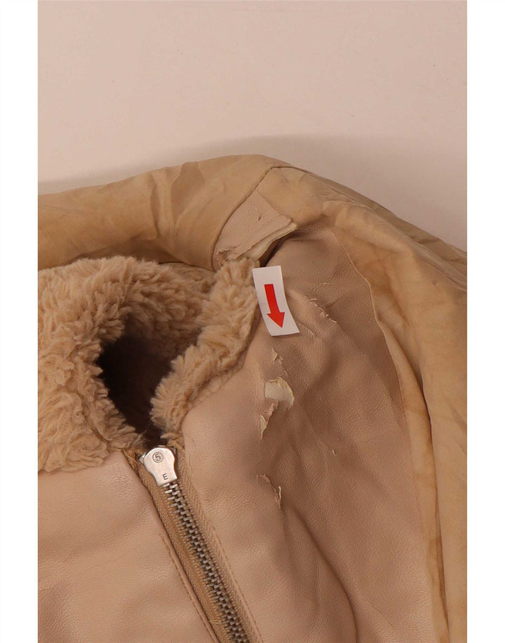 Zara Teddy Bear Bomberjakke med hætte UK 14 Medium Beige Polyester