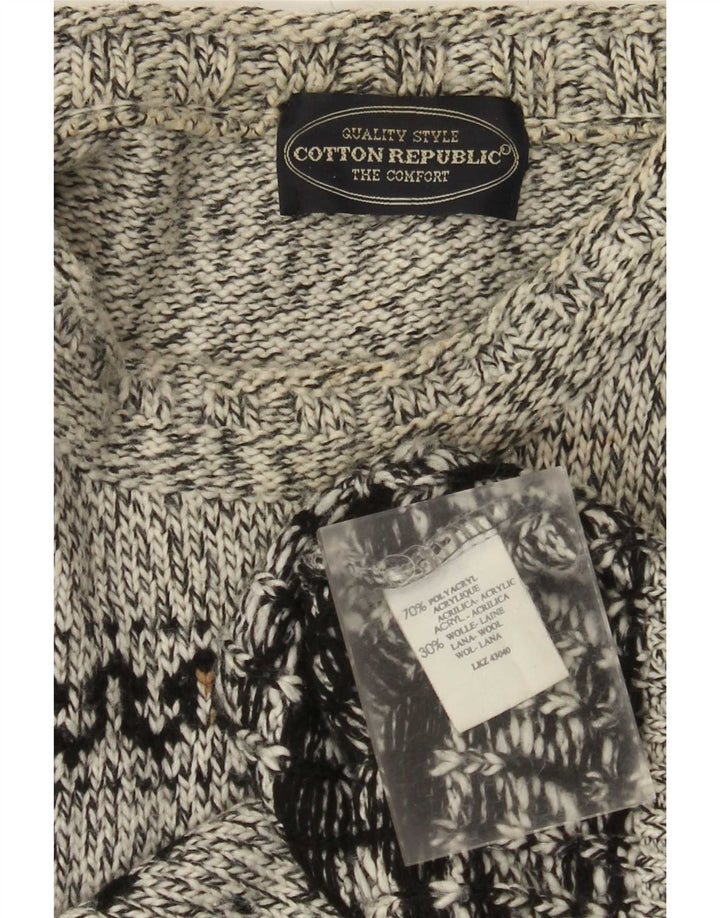 Cotton Republic Herre sweater med rund hals, Medium Grey Fair Isle