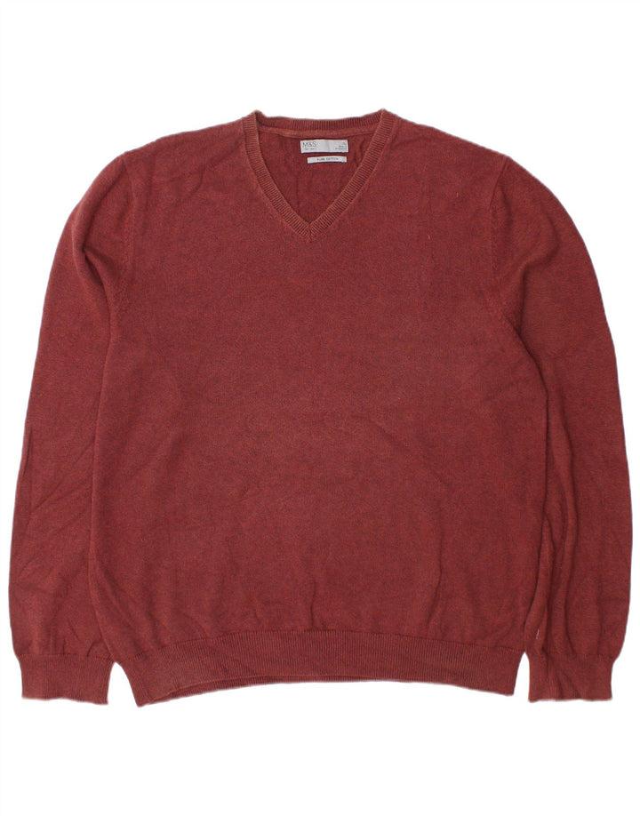 Marks & Spencer Herre V-hals sweater XL brun bomuld