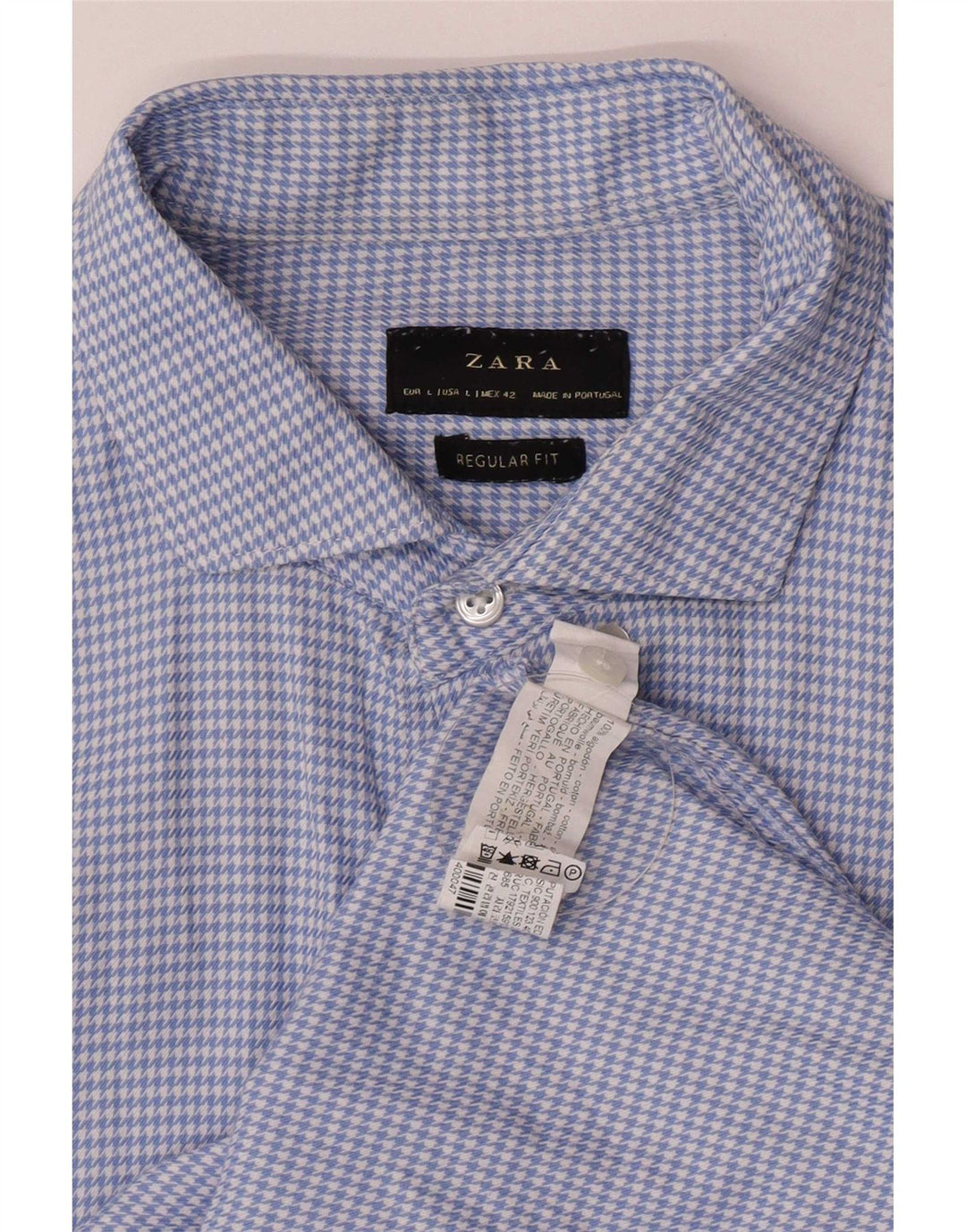 Zara Herre Regular Fit Flanellskjorte Stor Blå Houndstooth Bomuld