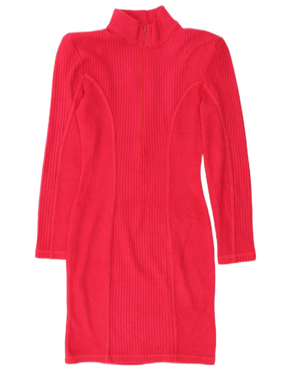 Vintage Dame Zip Neck Jumper Kjole UK 12 Medium Pink