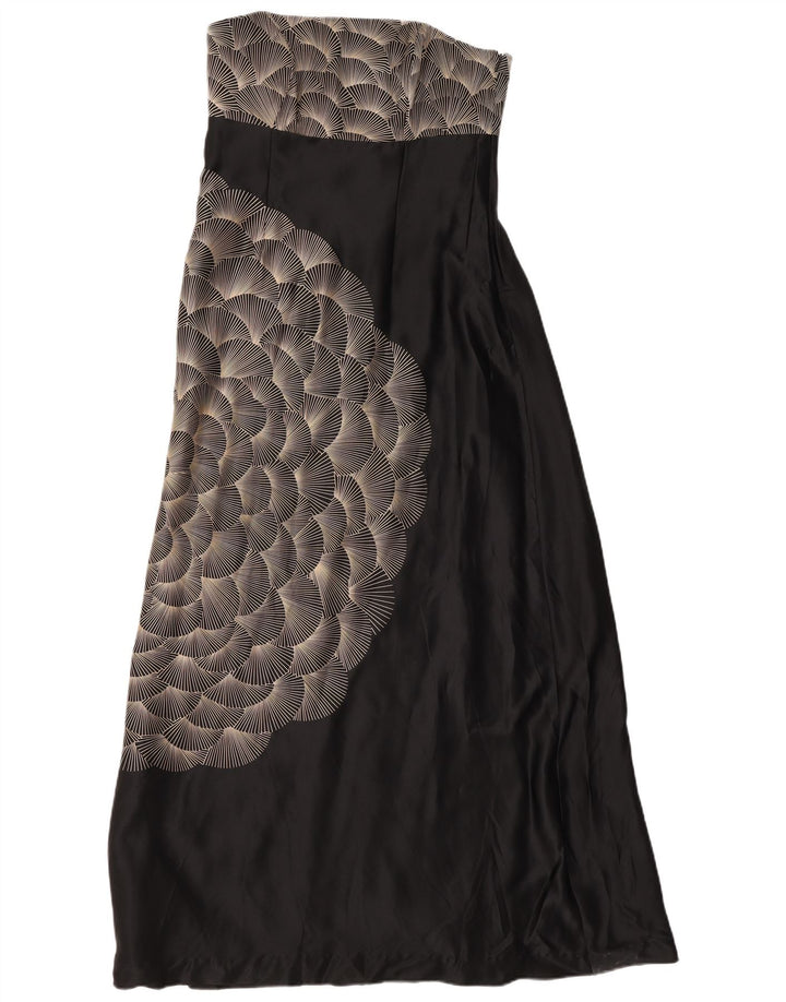 Monsoon kvinders abstrakt mønster Maxi stropløs kjole UK 12 Medium Black