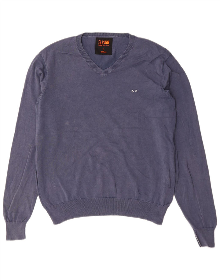 Sun68 Herre V-hals sweater Stor blå bomuld