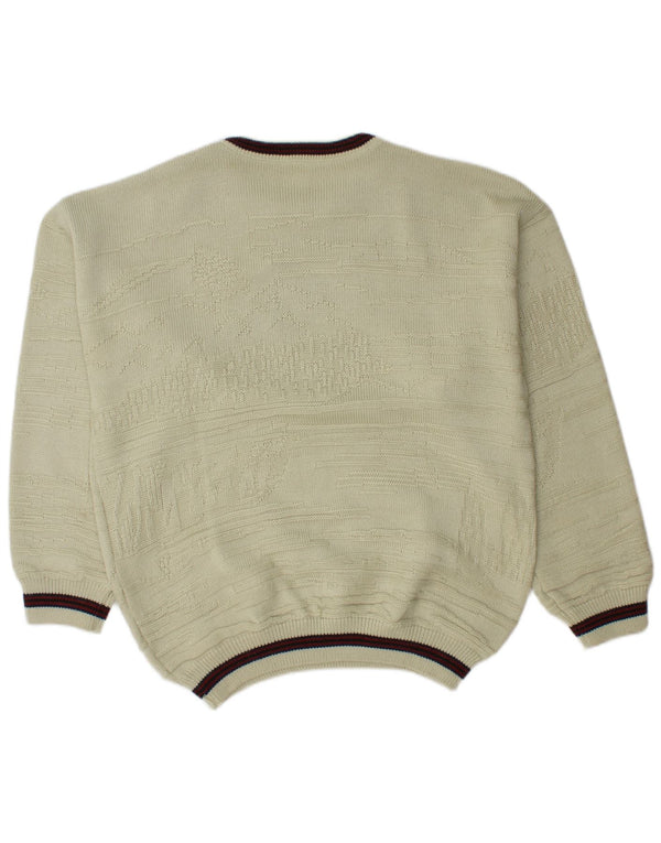 Vintage herre grafisk sweater med rund hals DK 46/48 2XL beige akryl