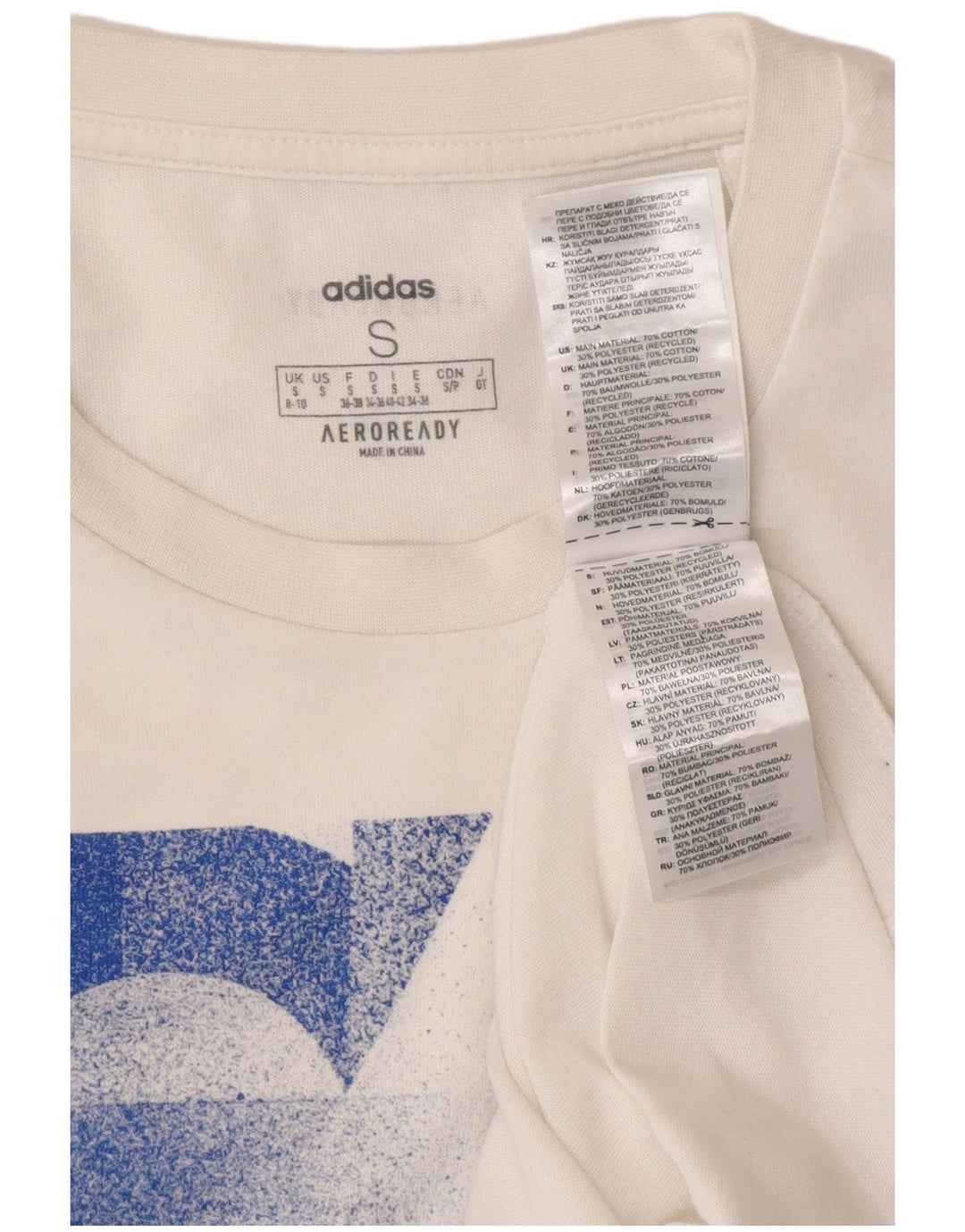 ADIDAS Aeroready Graphic T-Shirt Top UK 8/10 Small White Bomuld