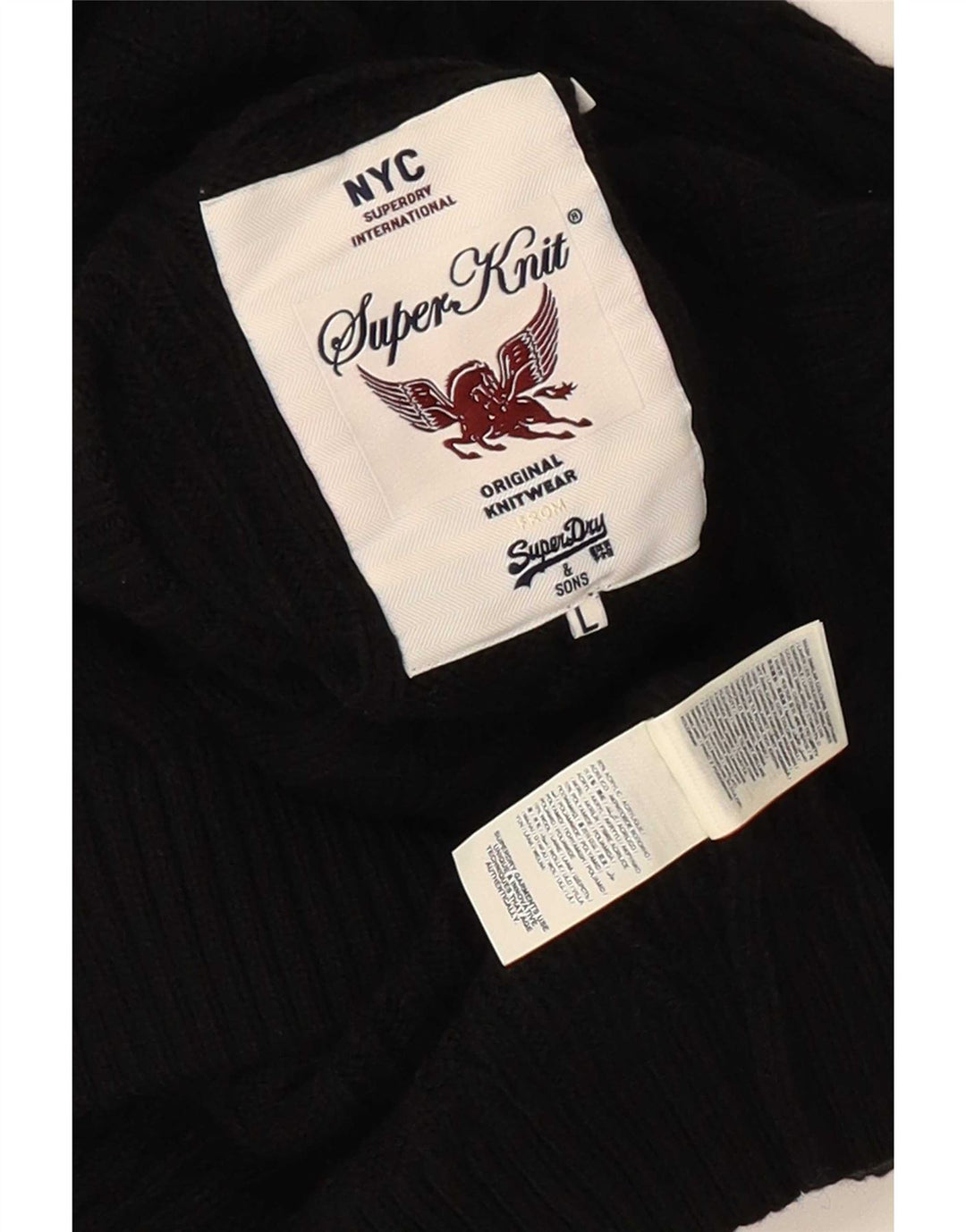 Superdry Herre sweater med rund hals, stor sort akryl