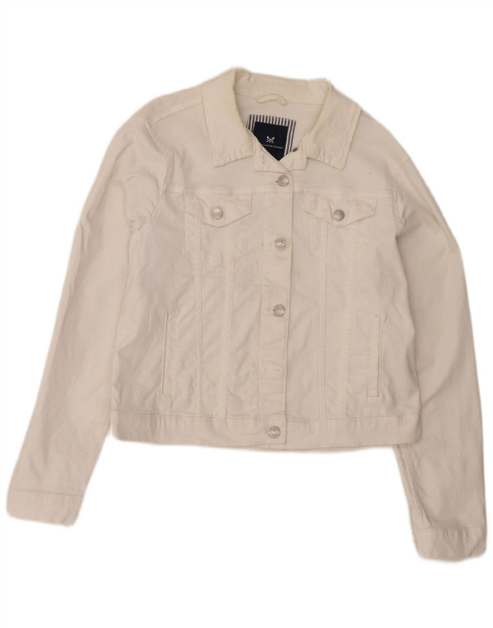 CREW TØJ Dame Crop Denim Jacket UK 14 Medium White Bomuld
