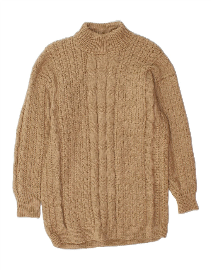VINTAGE Womens Longline Turtle Neck Jumper Sweater UK 12 Medium Beige Vintage Vintage and Second-Hand Vintage from Messina Hembry 