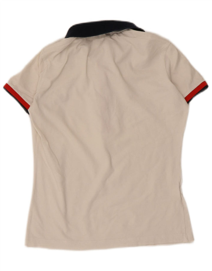Fred Perry Dame Polo Shirt UK 8 Small White Colourblock Bomuld