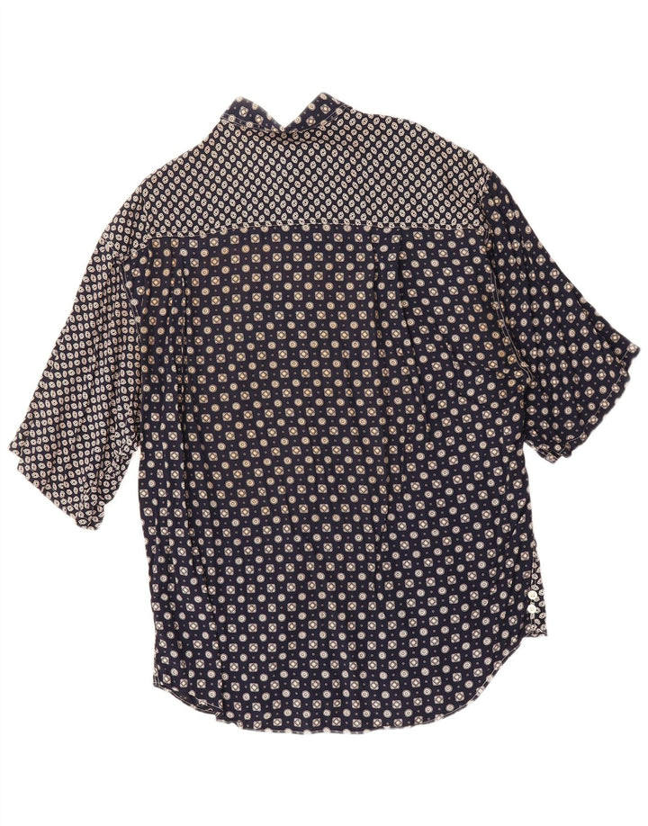 STEFANO CONTI Mens Short Sleeve Shirt Medium Navy Blue Geometric Viscose